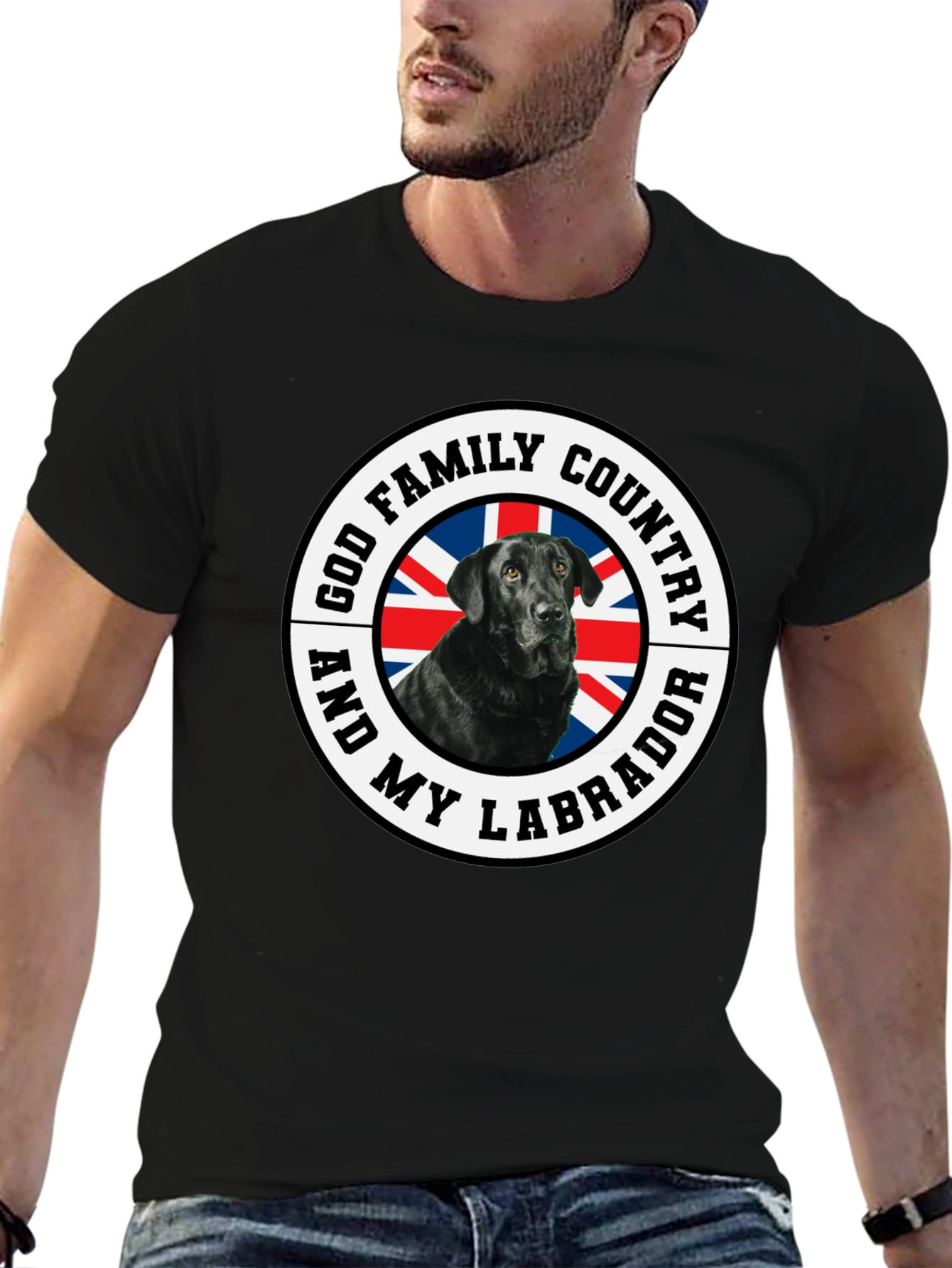 God Family Country Labrador UK Flag T-Shirt