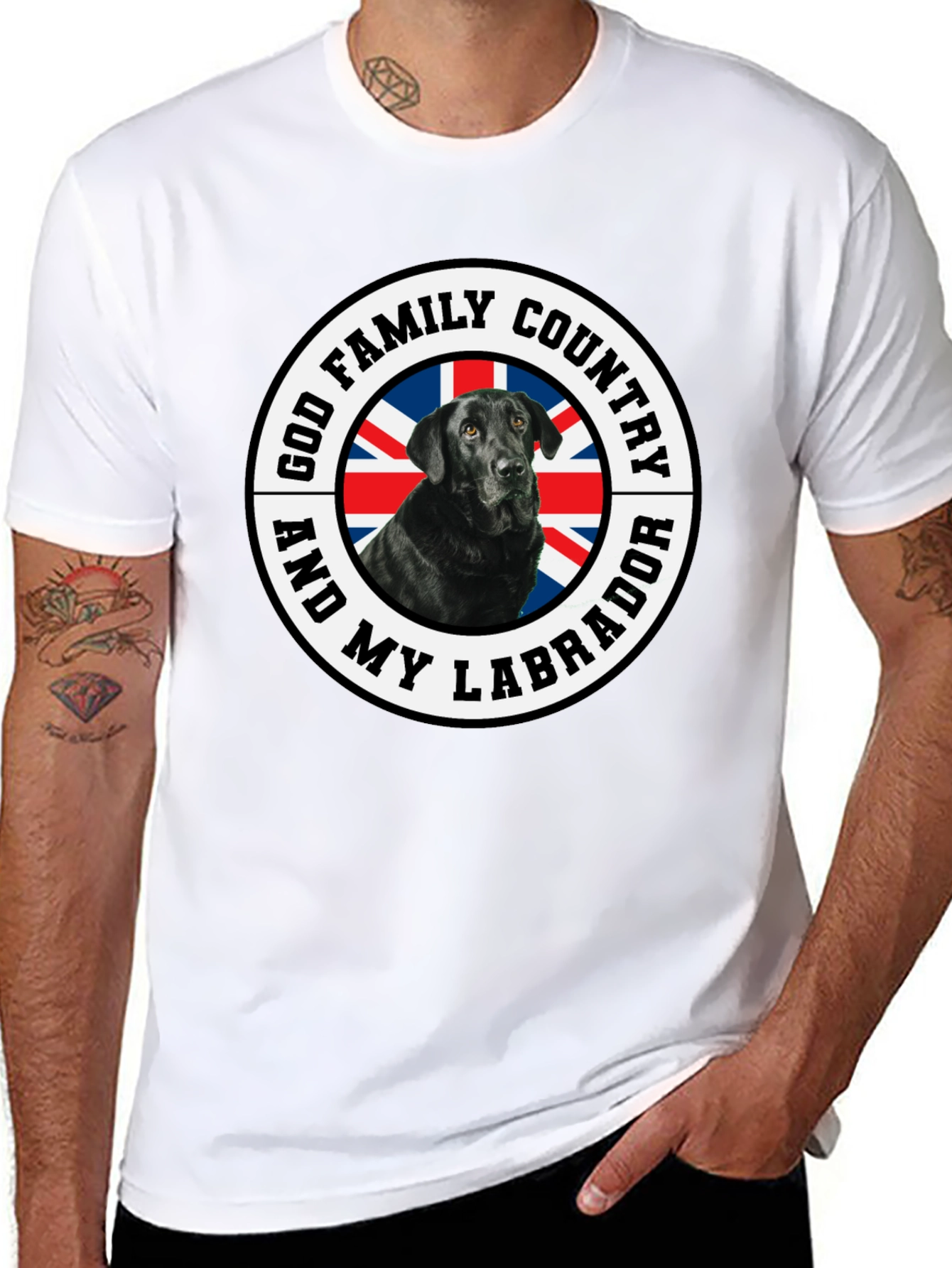 God Family Country Labrador UK Flag T-Shirt