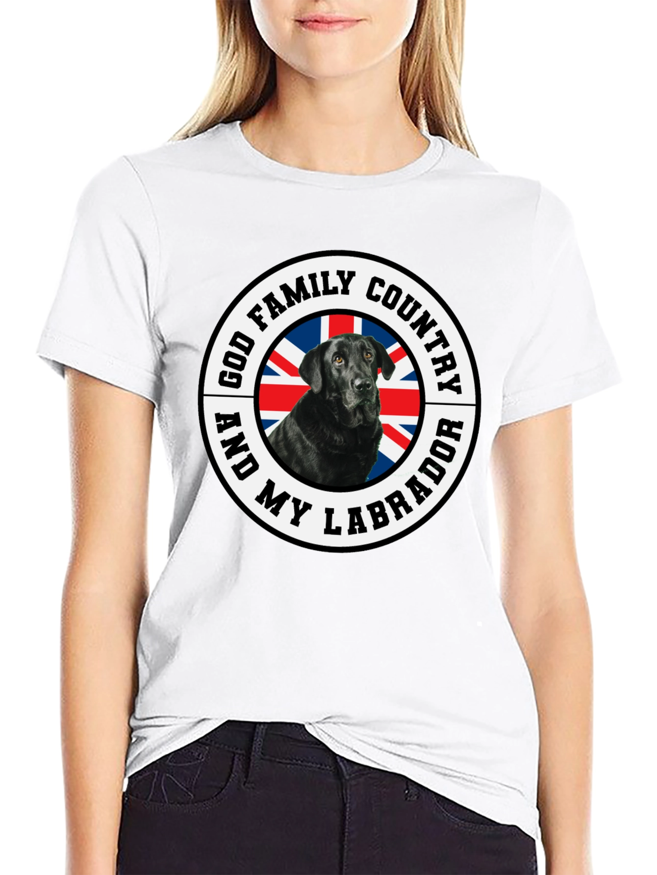 God Family Country Labrador UK Flag T-Shirt