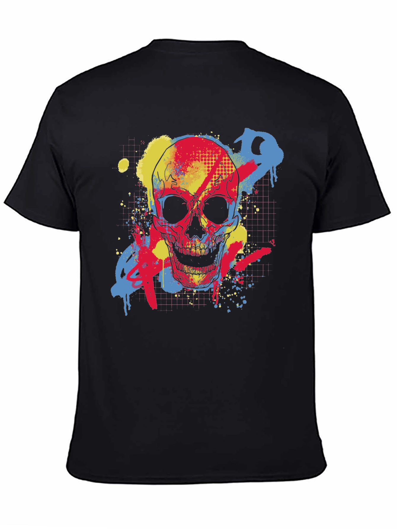 Skull Graffiti Graphic Tee - Black Cotton T-Shirt