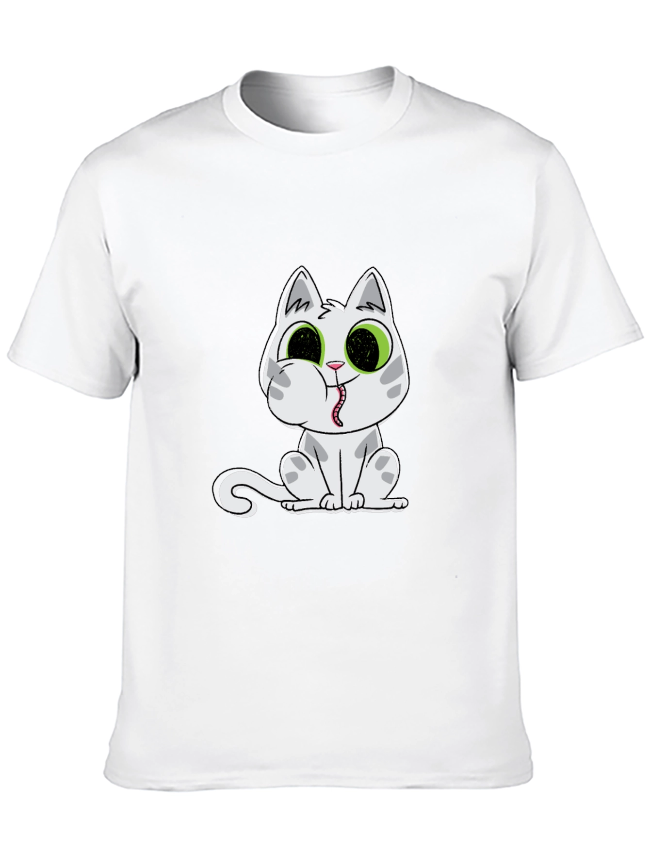 Black T-Shirt with Cartoon Cat Print