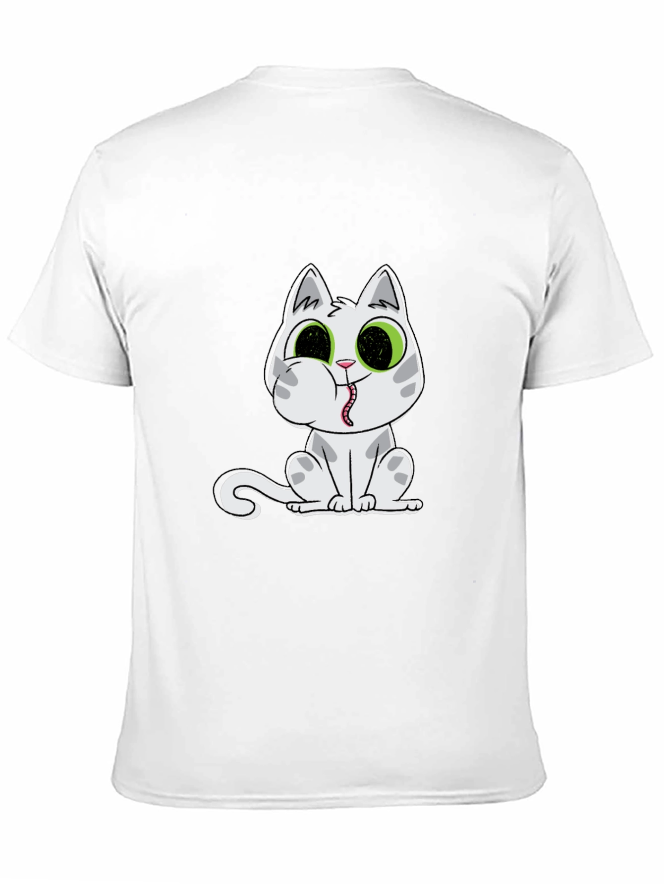 Black T-Shirt with Cartoon Cat Print
