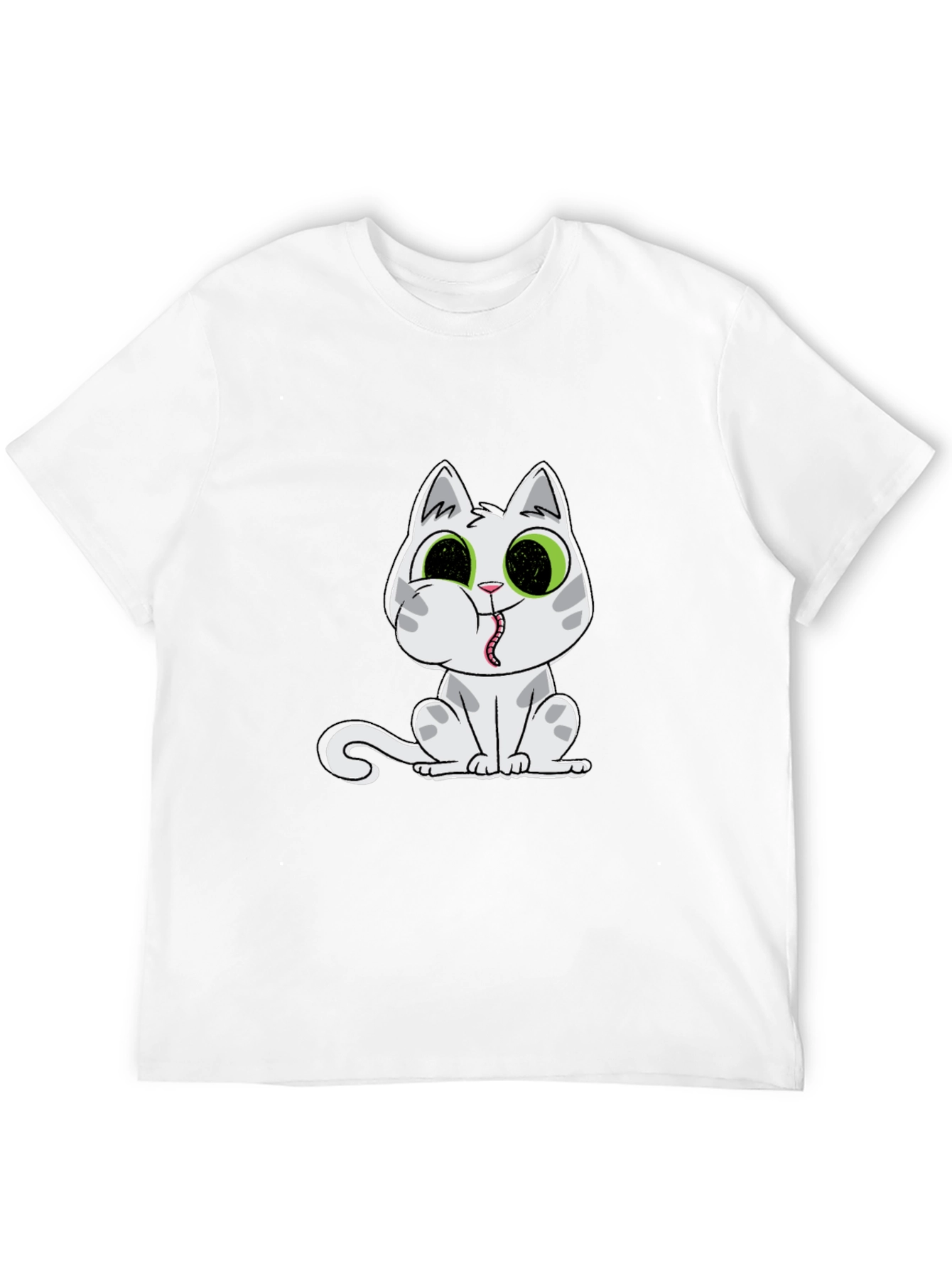 Black T-Shirt with Cartoon Cat Print