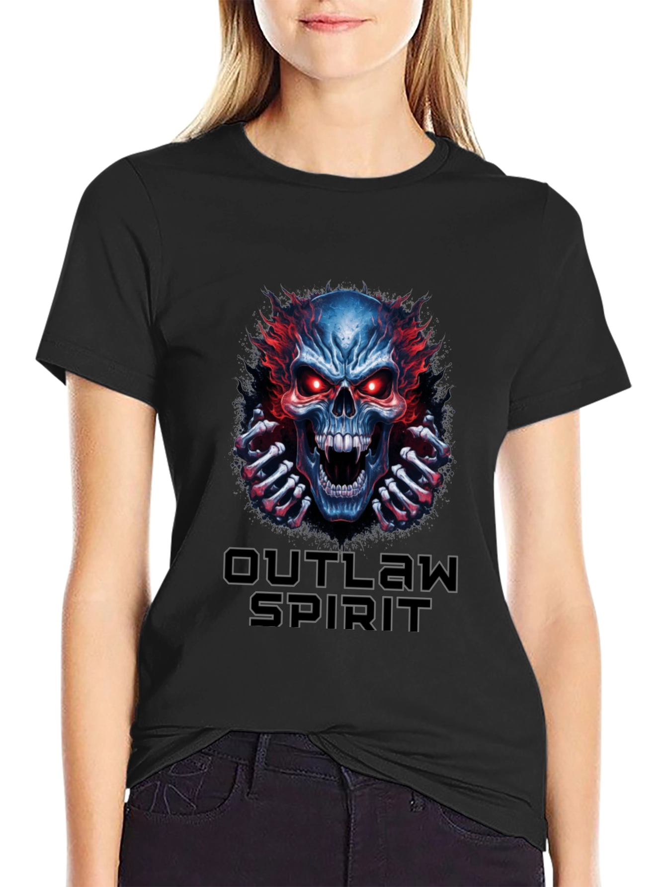 Outlaw Spirit Skull Graphic Tee - Black