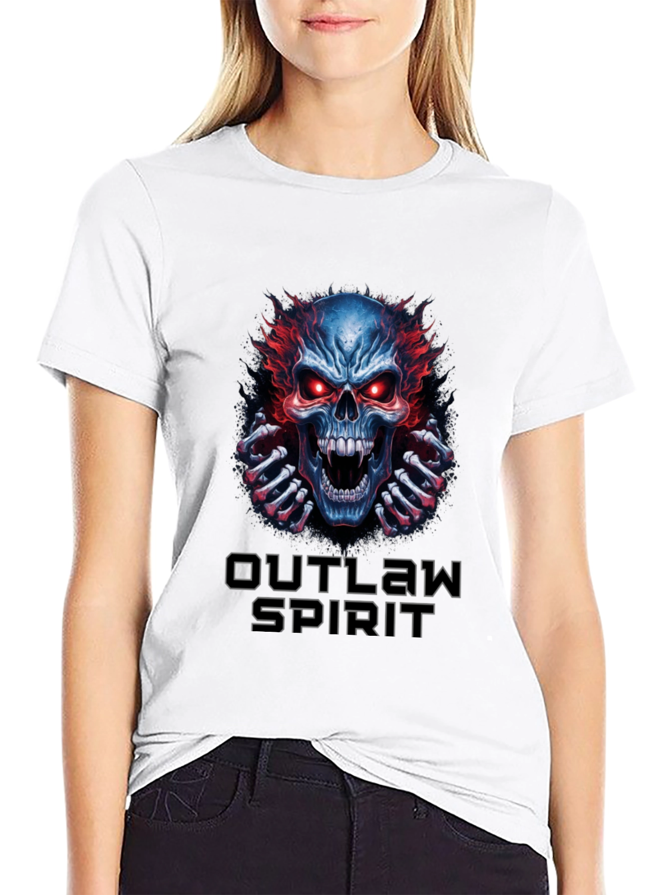 Outlaw Spirit Skull Graphic Tee - Black