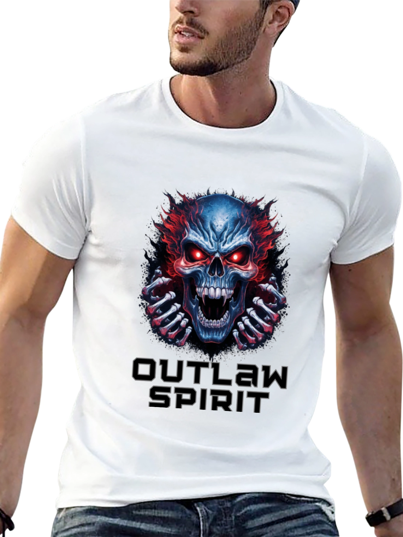 Outlaw Spirit Skull Graphic Tee - Black