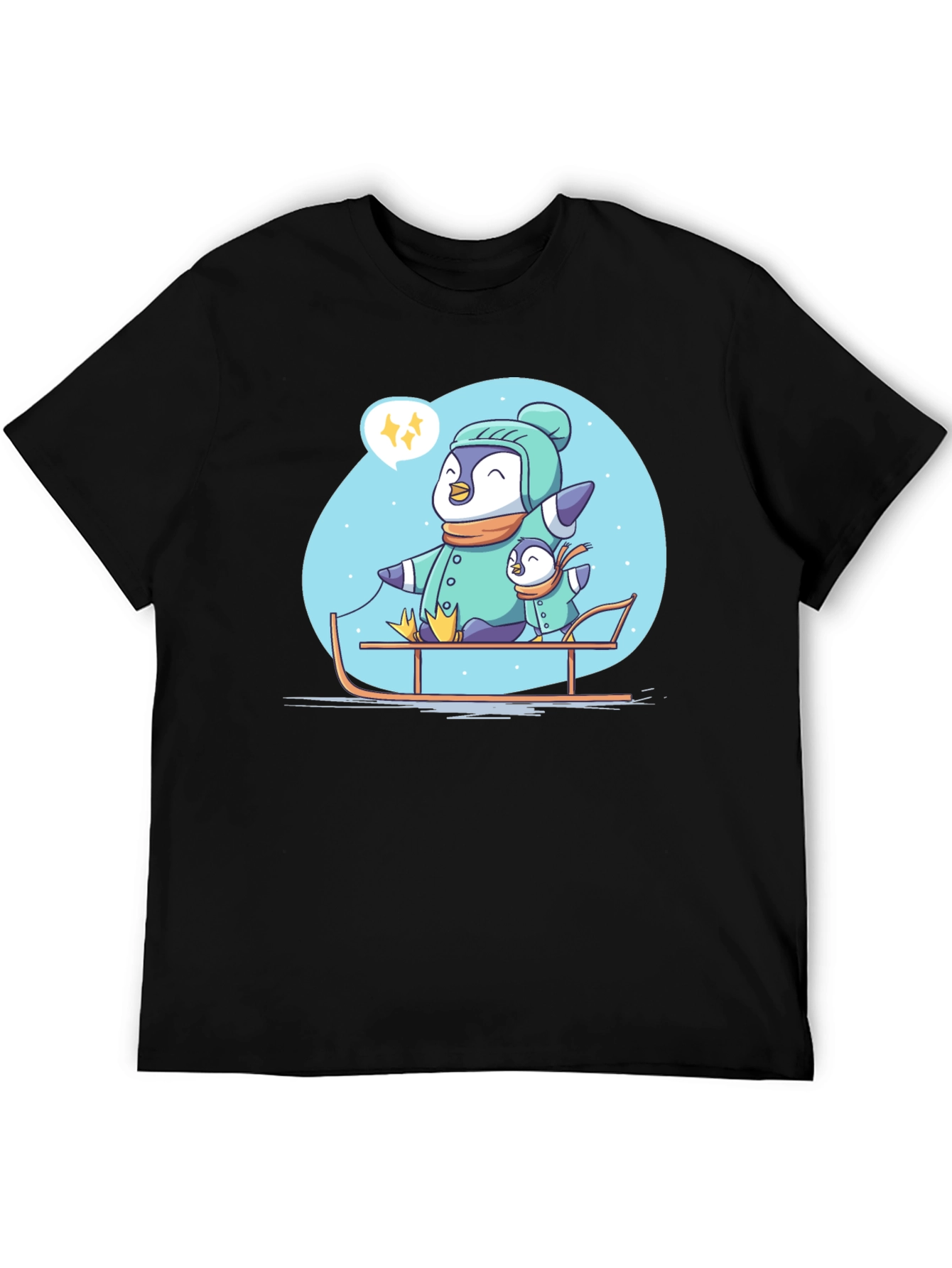 Penguin Family Sledding Graphic Tee