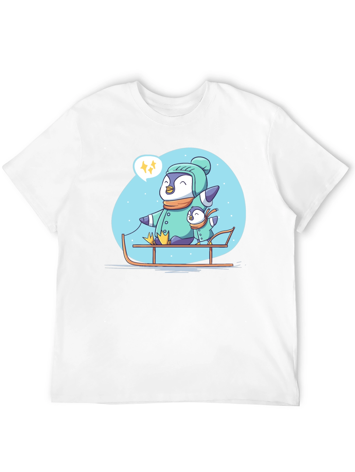 Penguin Family Sledding Graphic Tee