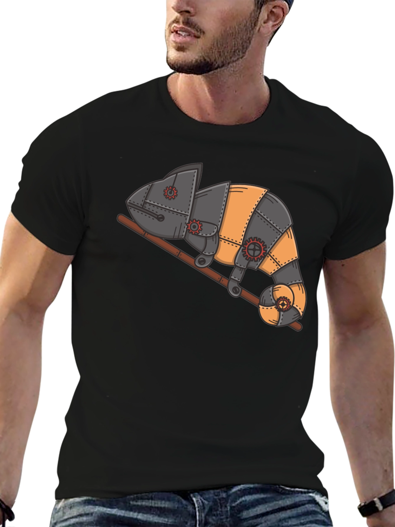Steampunk Chameleon Graphic T-Shirt - Unique Reptile Design