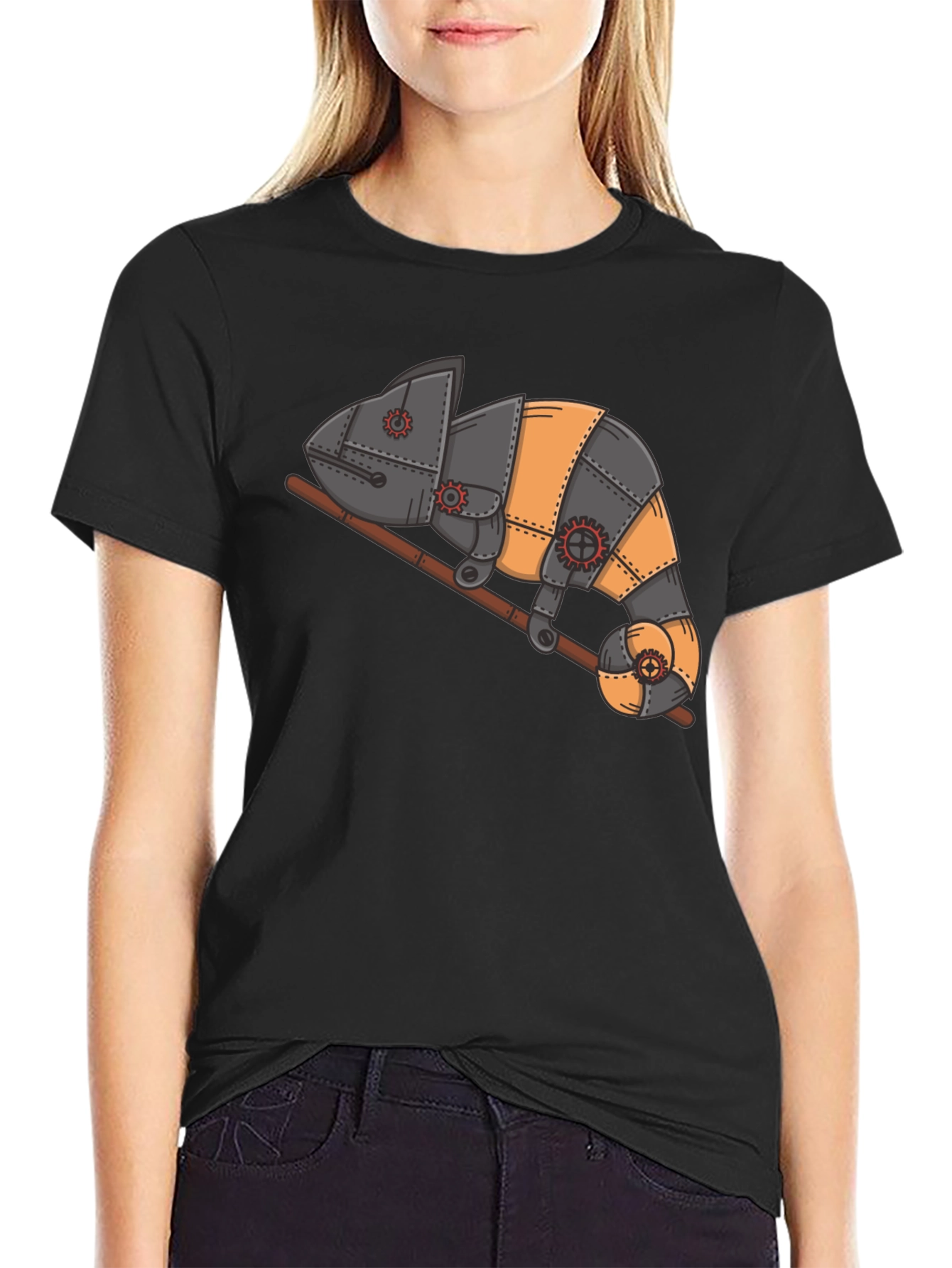 Steampunk Chameleon Graphic T-Shirt - Unique Reptile Design