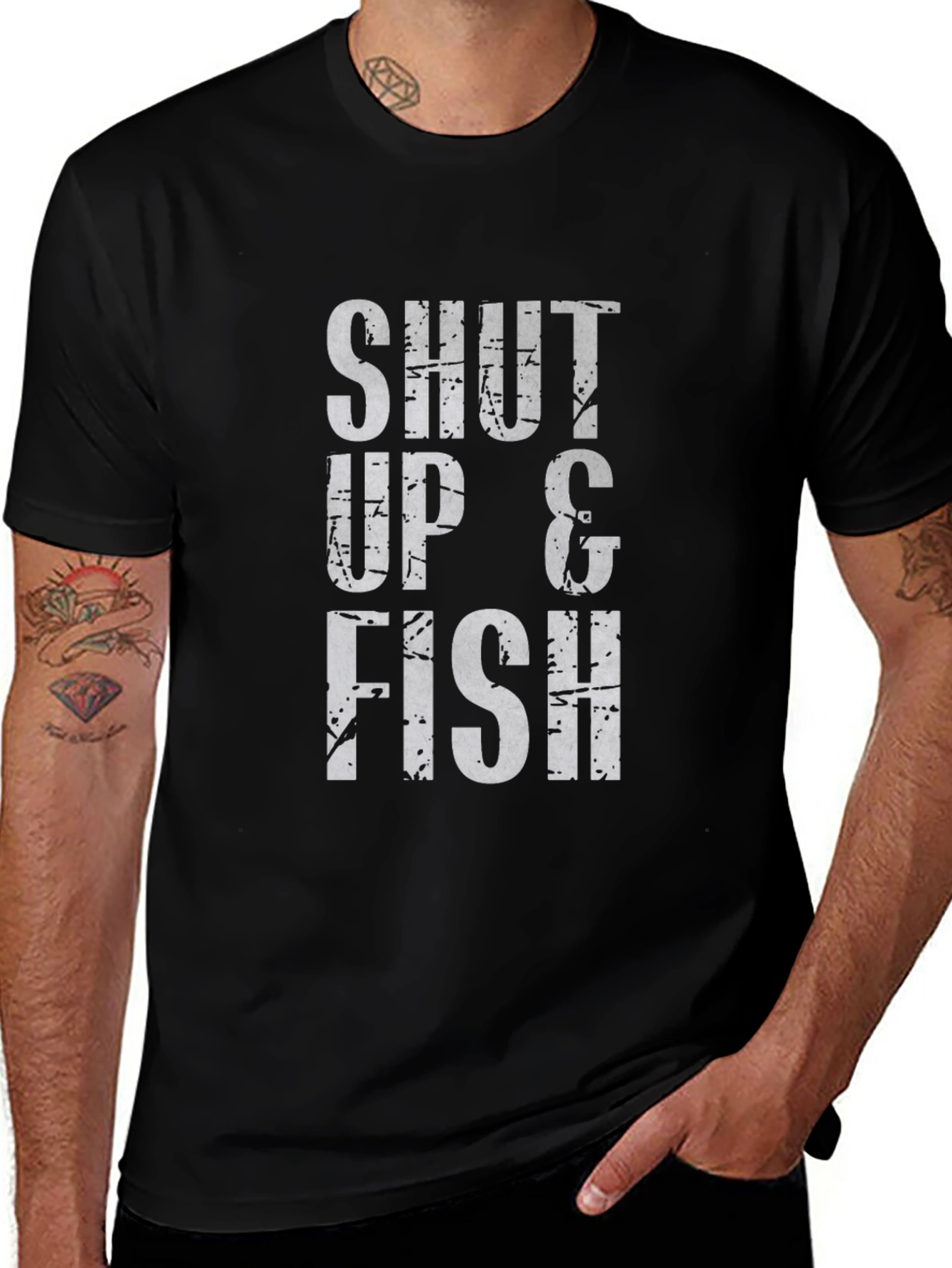 Shut Up & Fish Graphic T-Shirt - Black