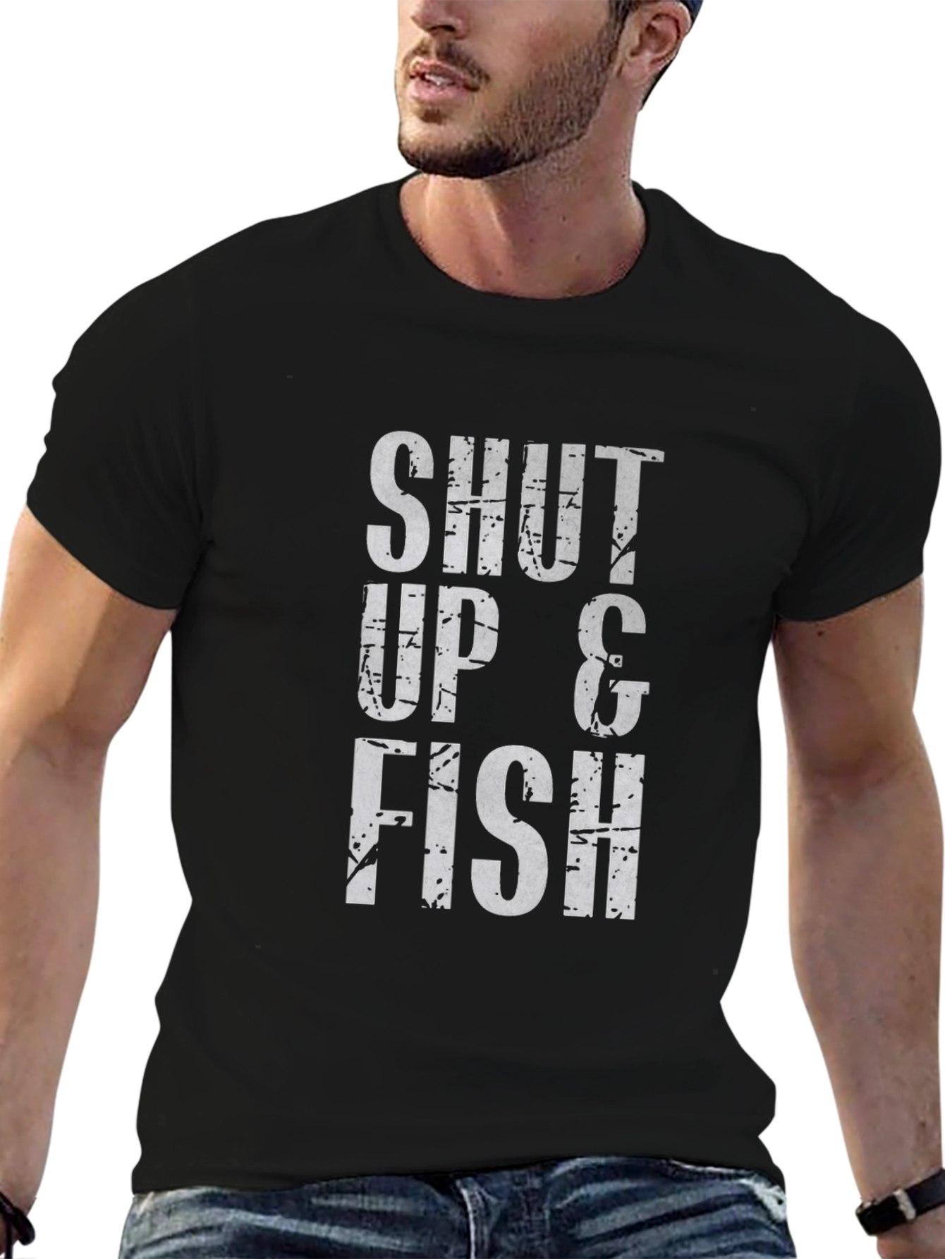 Shut Up & Fish Graphic T-Shirt - Black