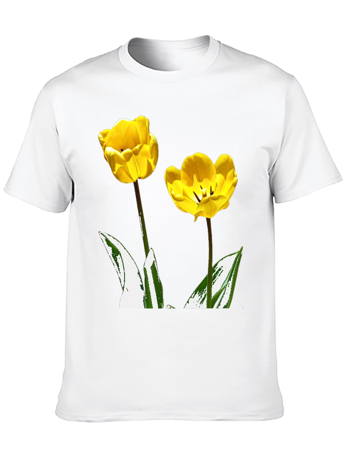 Yellow Tulip Flower Graphic Black T-Shirt