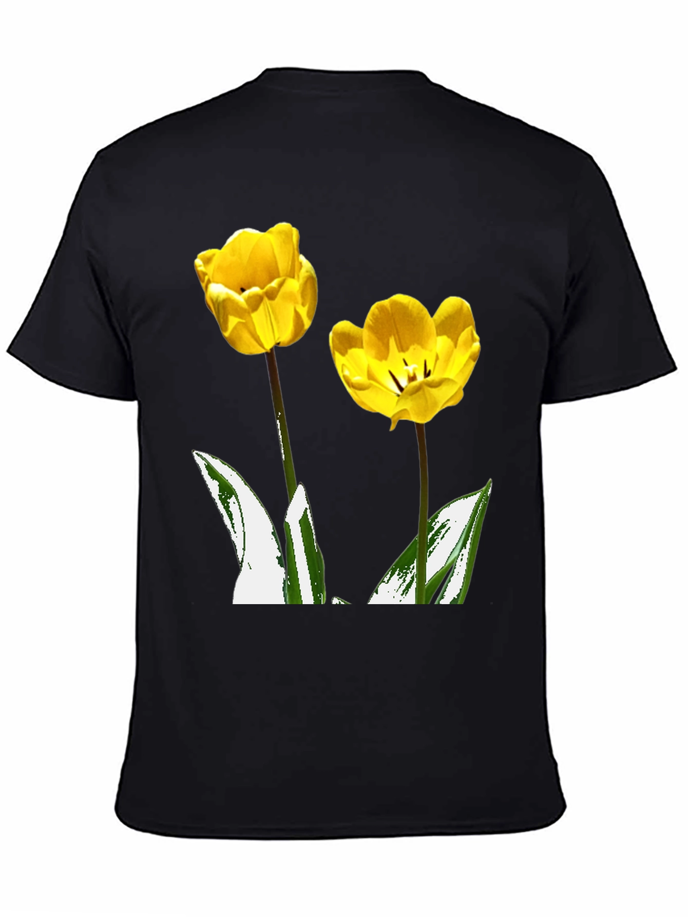 Yellow Tulip Flower Graphic Black T-Shirt
