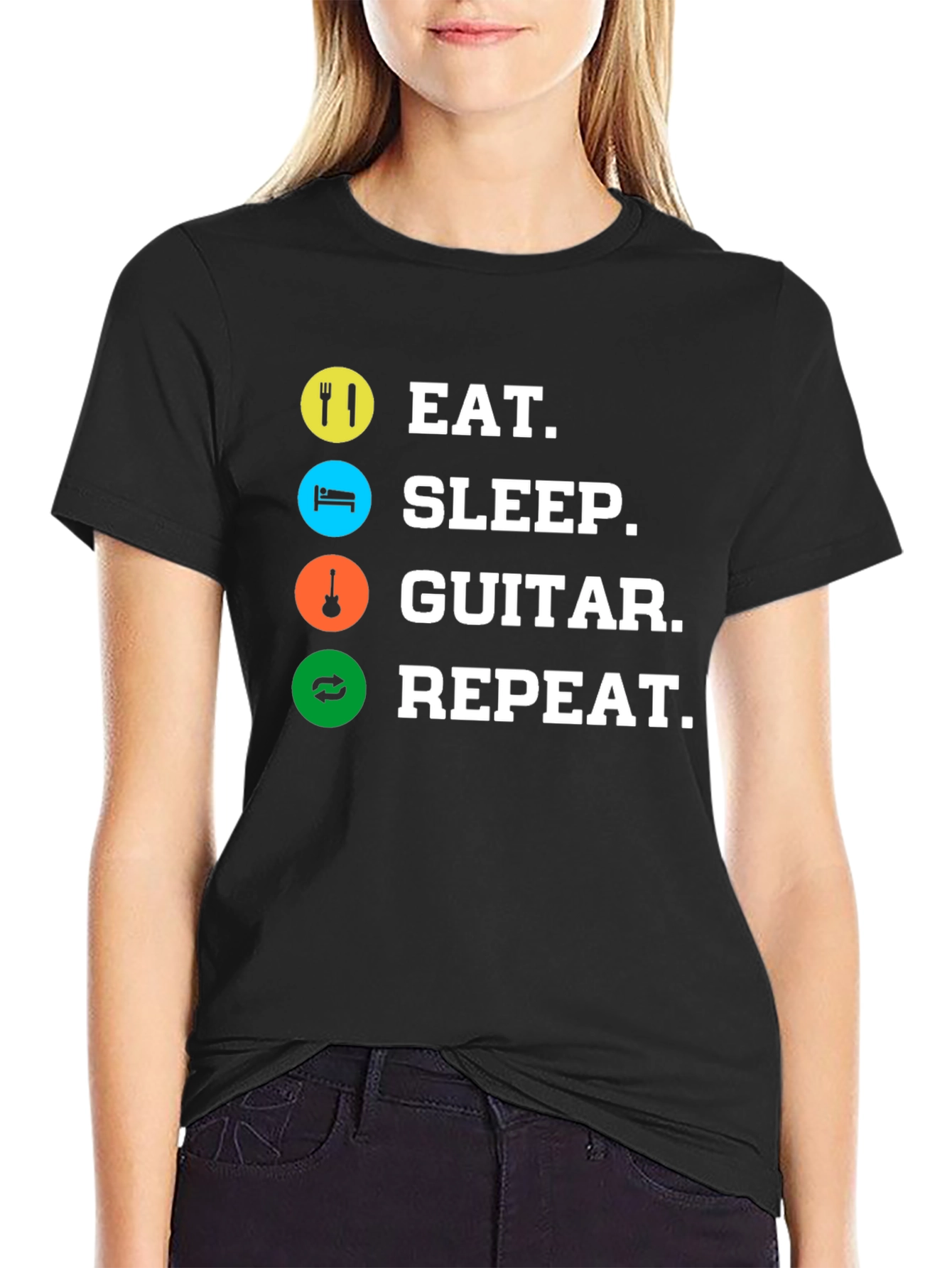 Eat Sleep Guitar Repeat Black T-Shirt