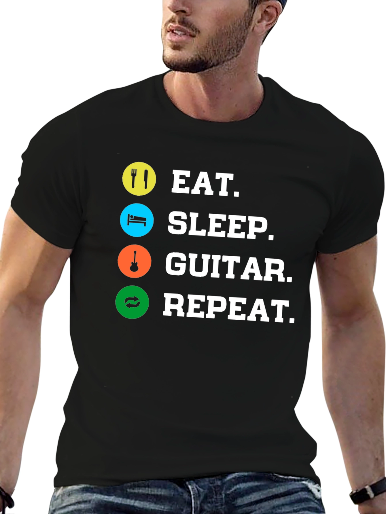 Eat Sleep Guitar Repeat Black T-Shirt