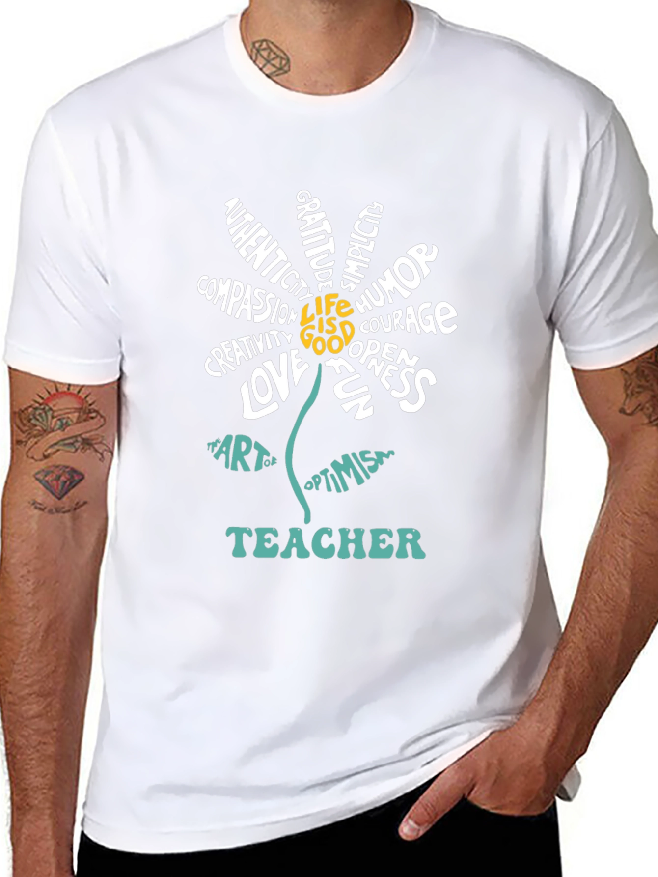 Teacher Word Art Flower Graphic T-Shirt