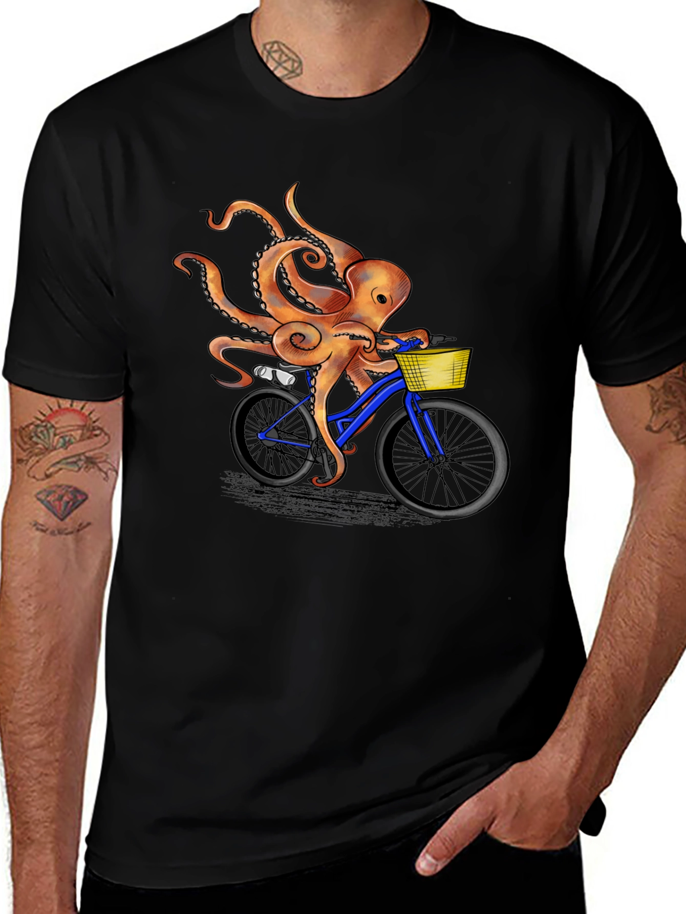 Octopus Riding Bicycle Graphic T-Shirt