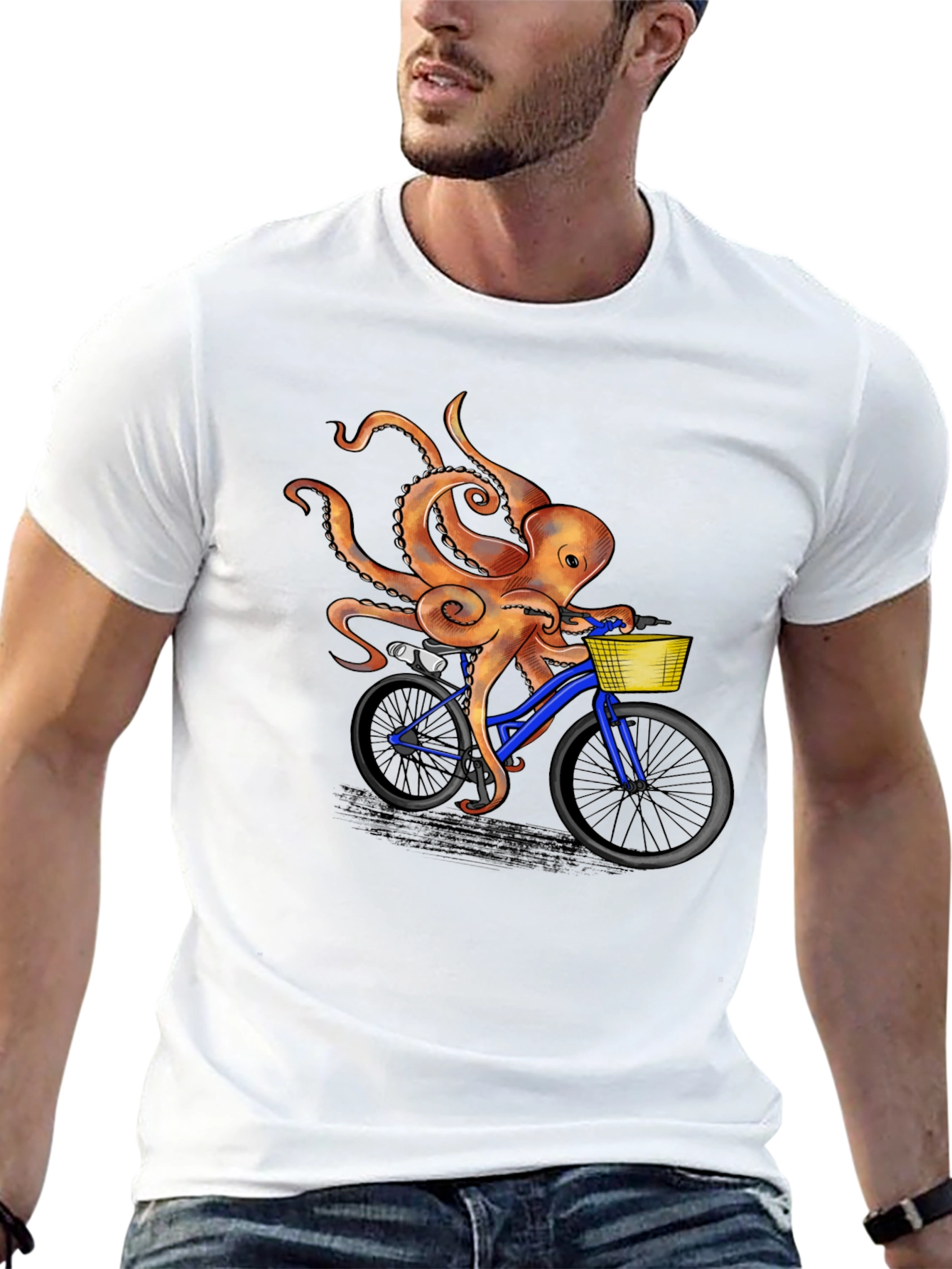 Octopus Riding Bicycle Graphic T-Shirt