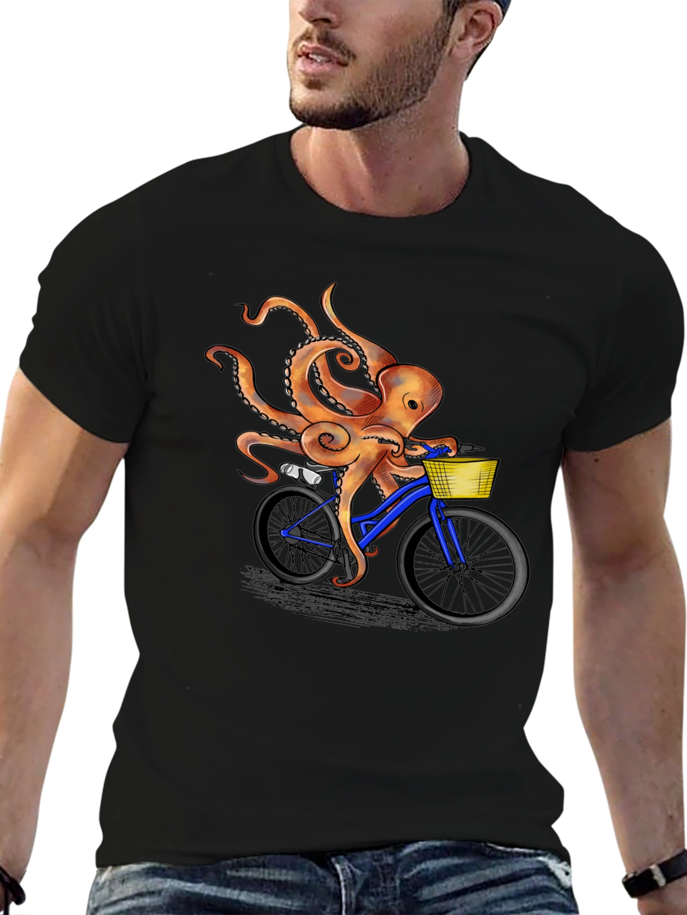 Octopus Riding Bicycle Graphic T-Shirt