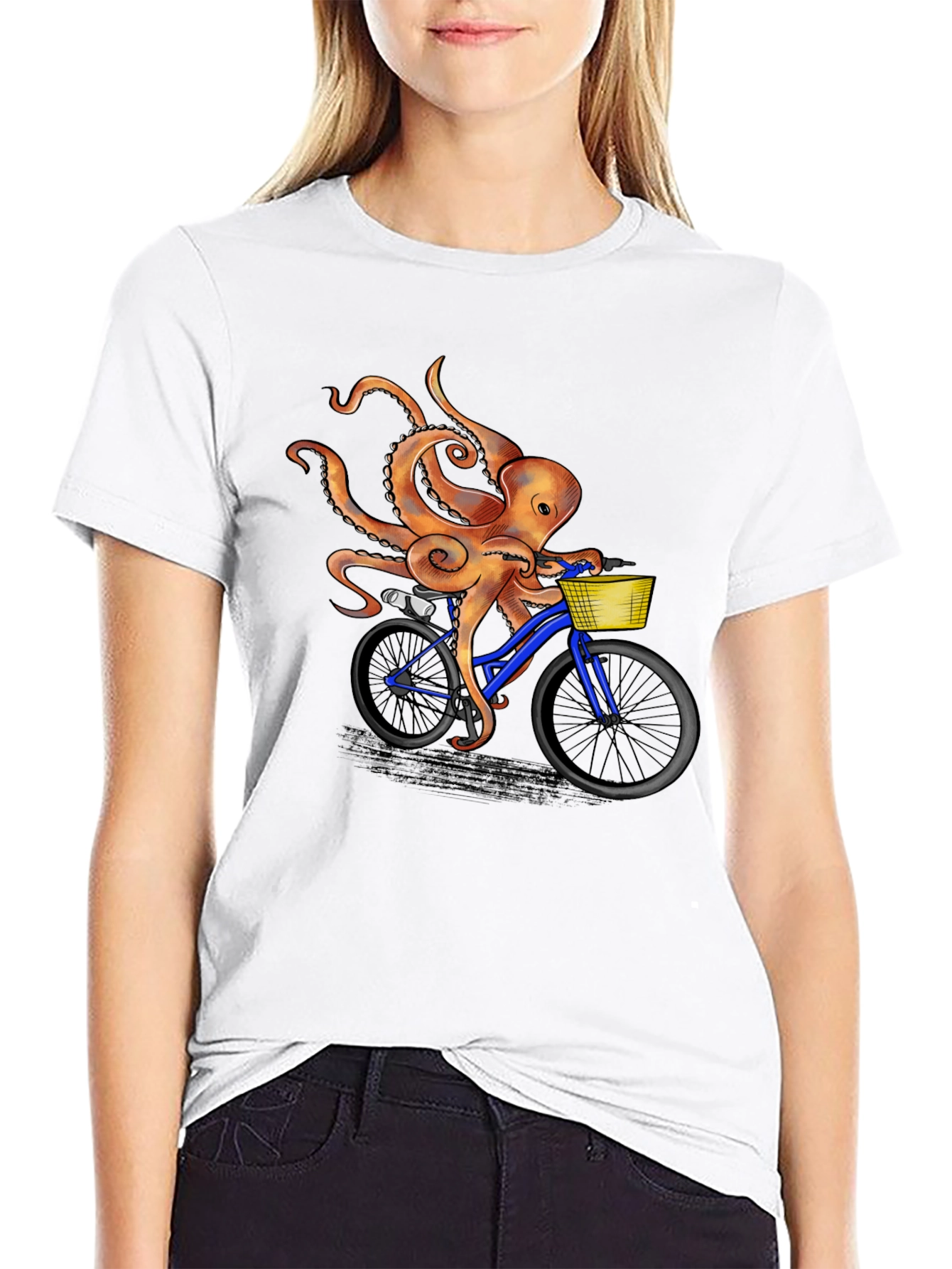 Octopus Riding Bicycle Graphic T-Shirt