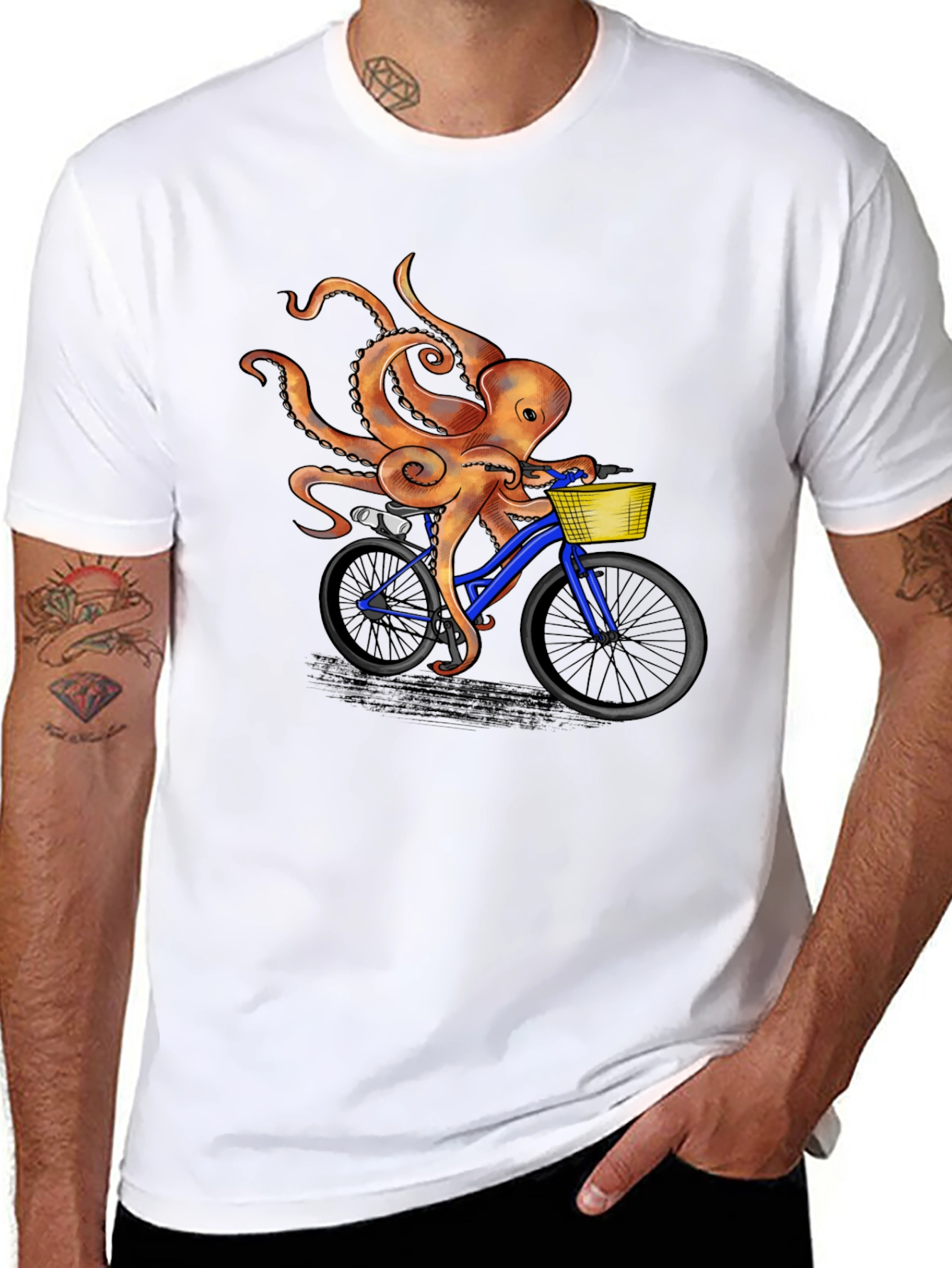 Octopus Riding Bicycle Graphic T-Shirt