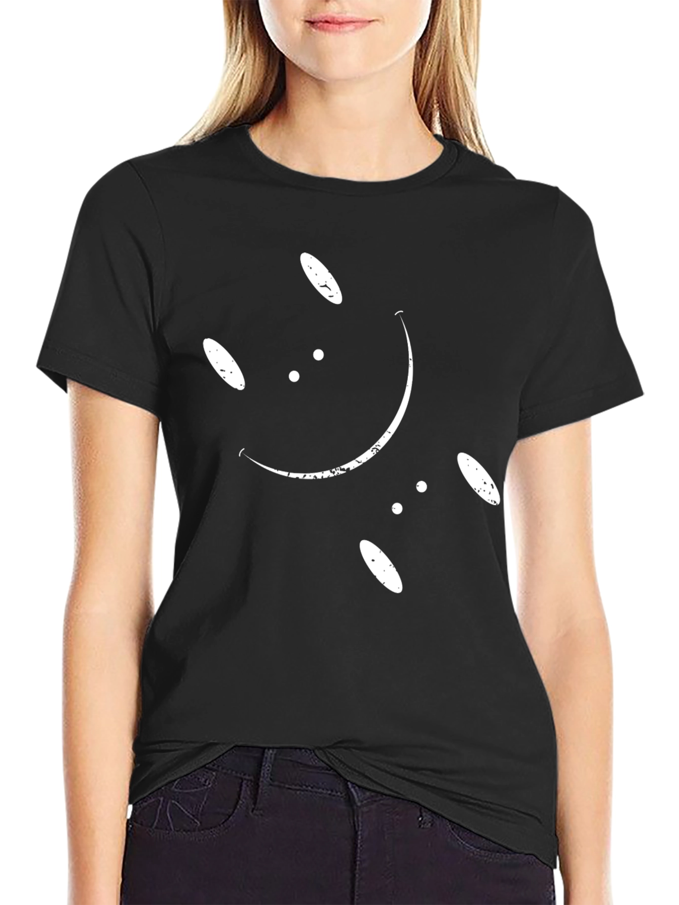 Abstract Smiley Face Black T-Shirt
