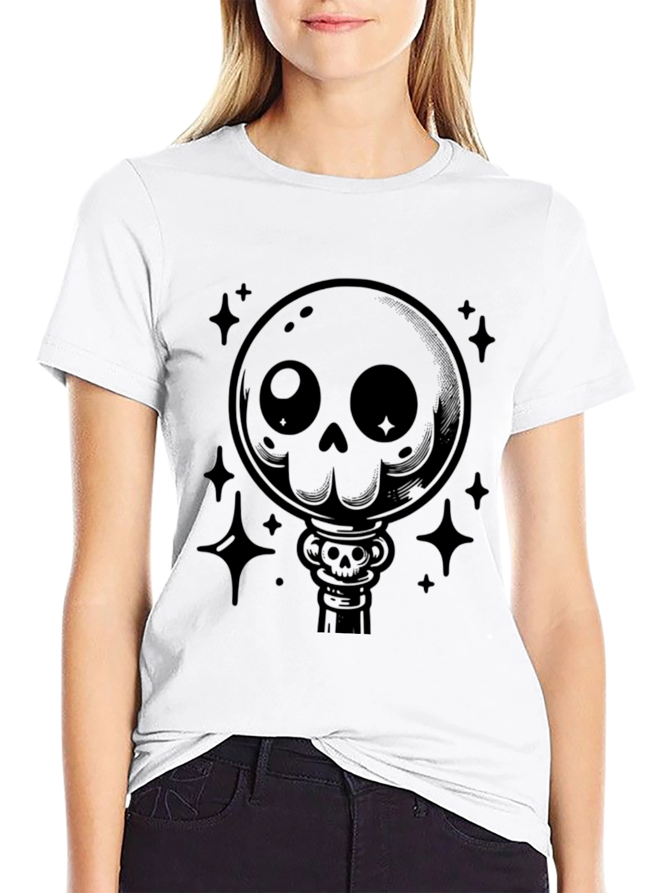Gothic Skull Lollipop Graphic Print Black T-Shirt