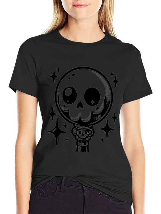 Gothic Skull Lollipop Graphic Print Black T-Shirt