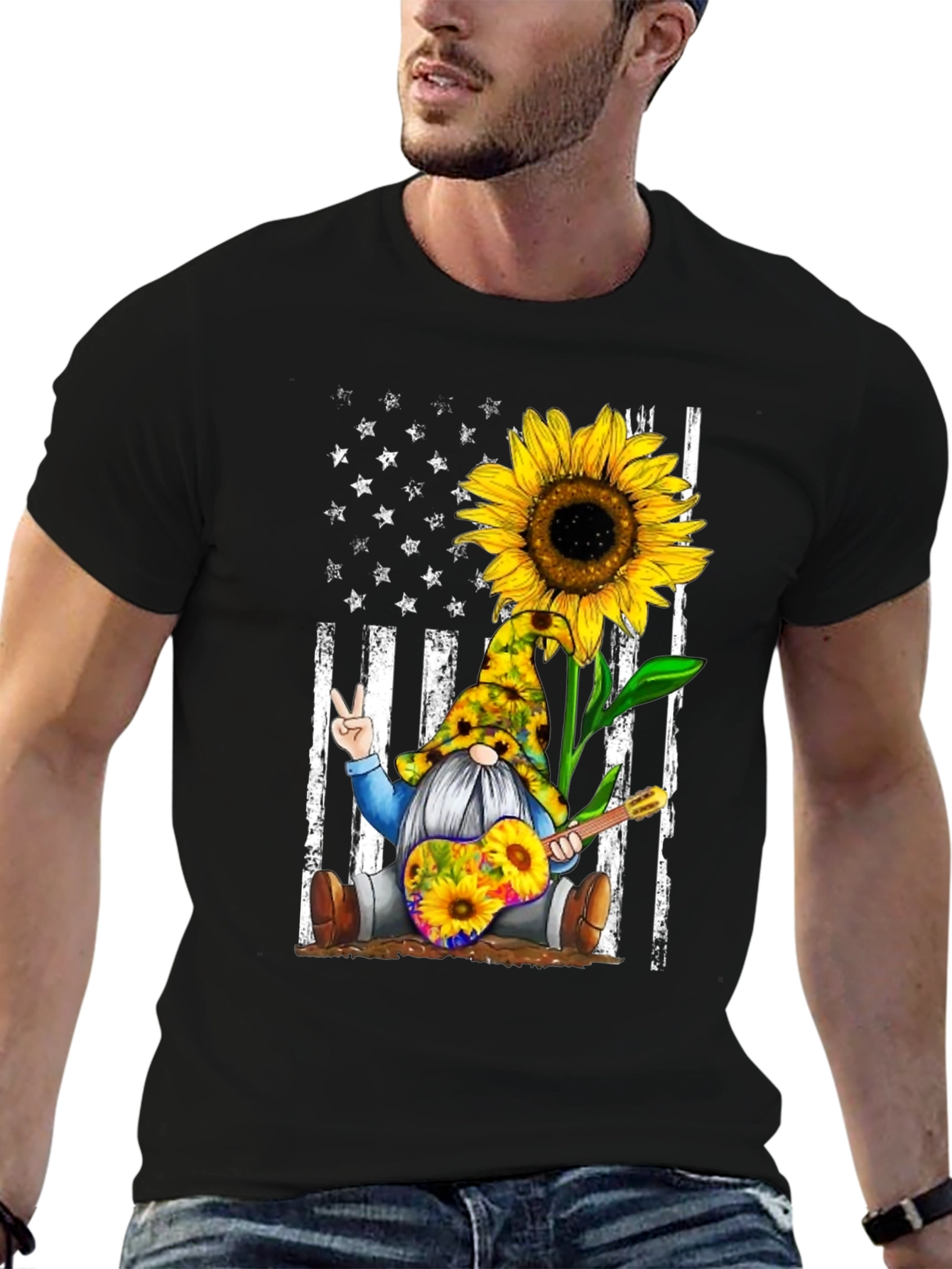 Sunflower Gnome Peace Sign Graphic Tee