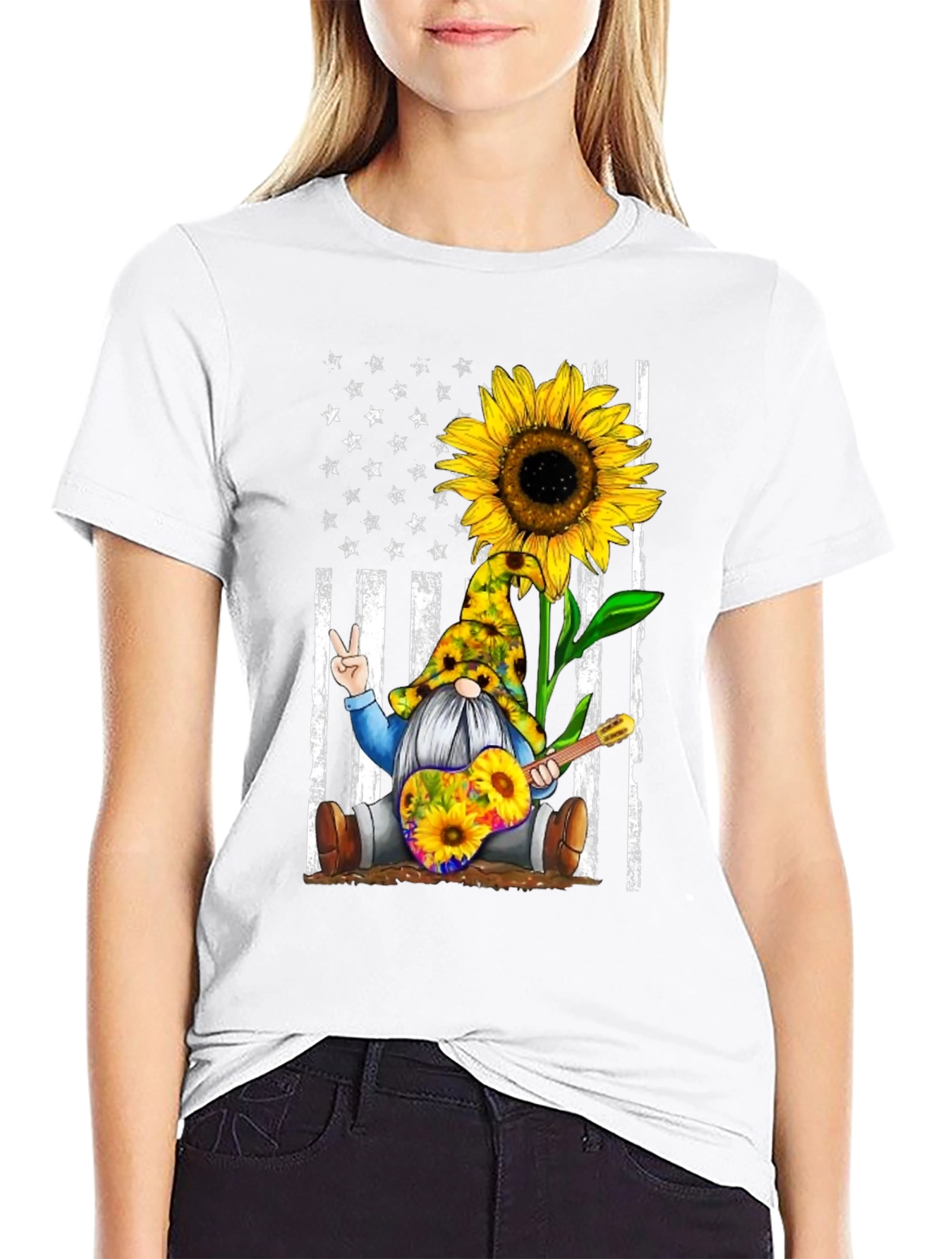 Sunflower Gnome Peace Sign Graphic Tee