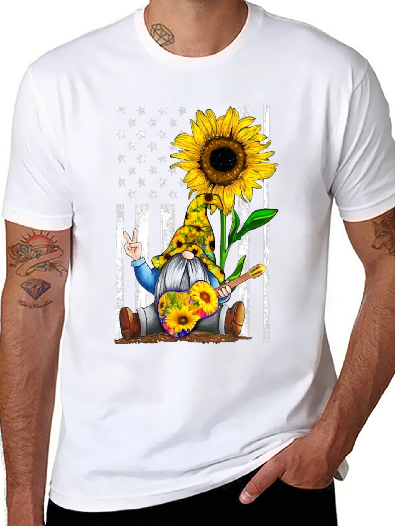 Sunflower Gnome Peace Sign Graphic Tee