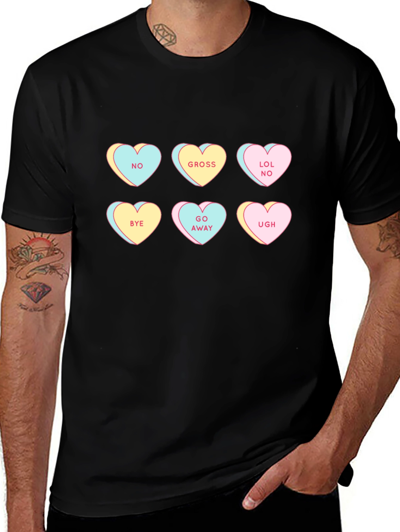 Anti-Valentines Day Candy Heart T-Shirt - Black