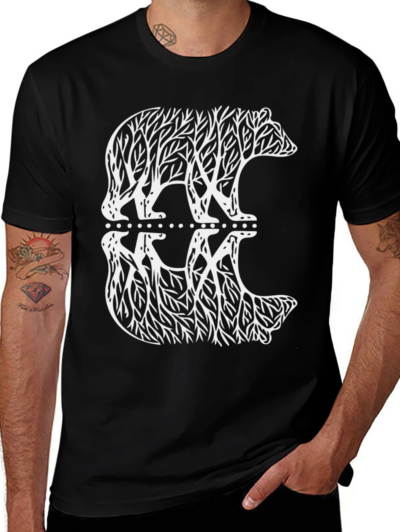 Nature Bear Graphic Tee - Black Cotton Blend T-Shirt