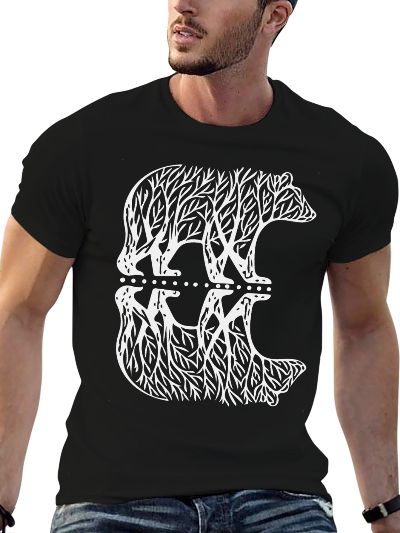 Nature Bear Graphic Tee - Black Cotton Blend T-Shirt