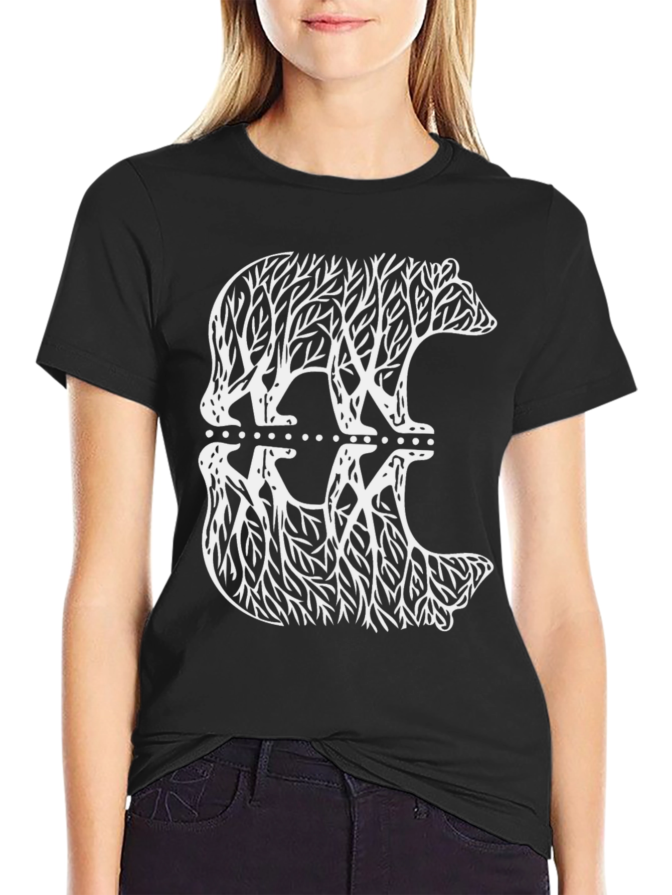 Nature Bear Graphic Tee - Black Cotton Blend T-Shirt