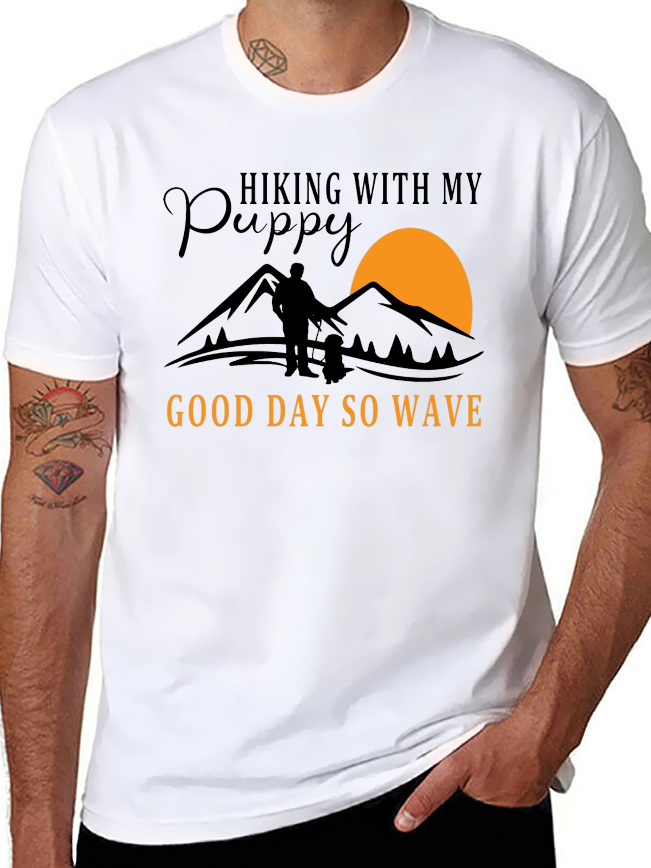 Hiking With My Puppy Black Graphic T-Shirt