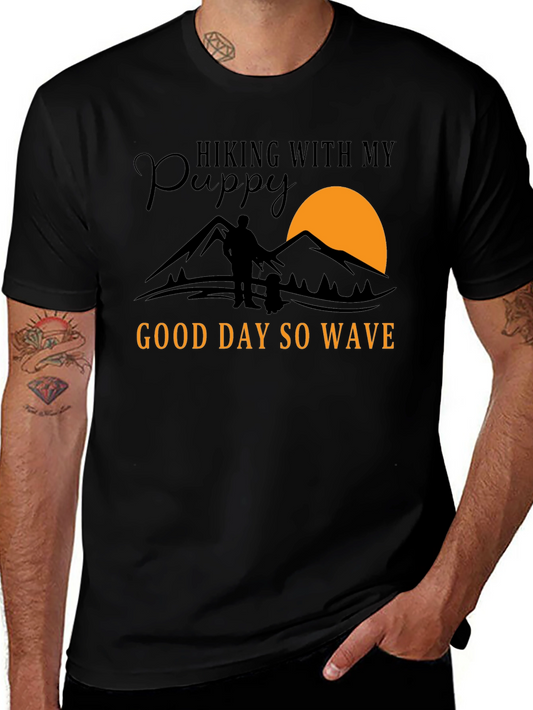 Hiking With My Puppy Black Graphic T-Shirt