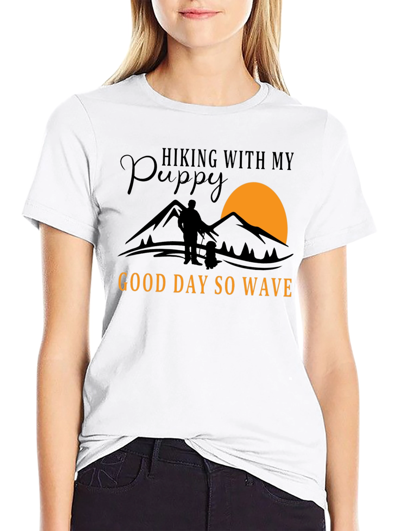 Hiking With My Puppy Black Graphic T-Shirt