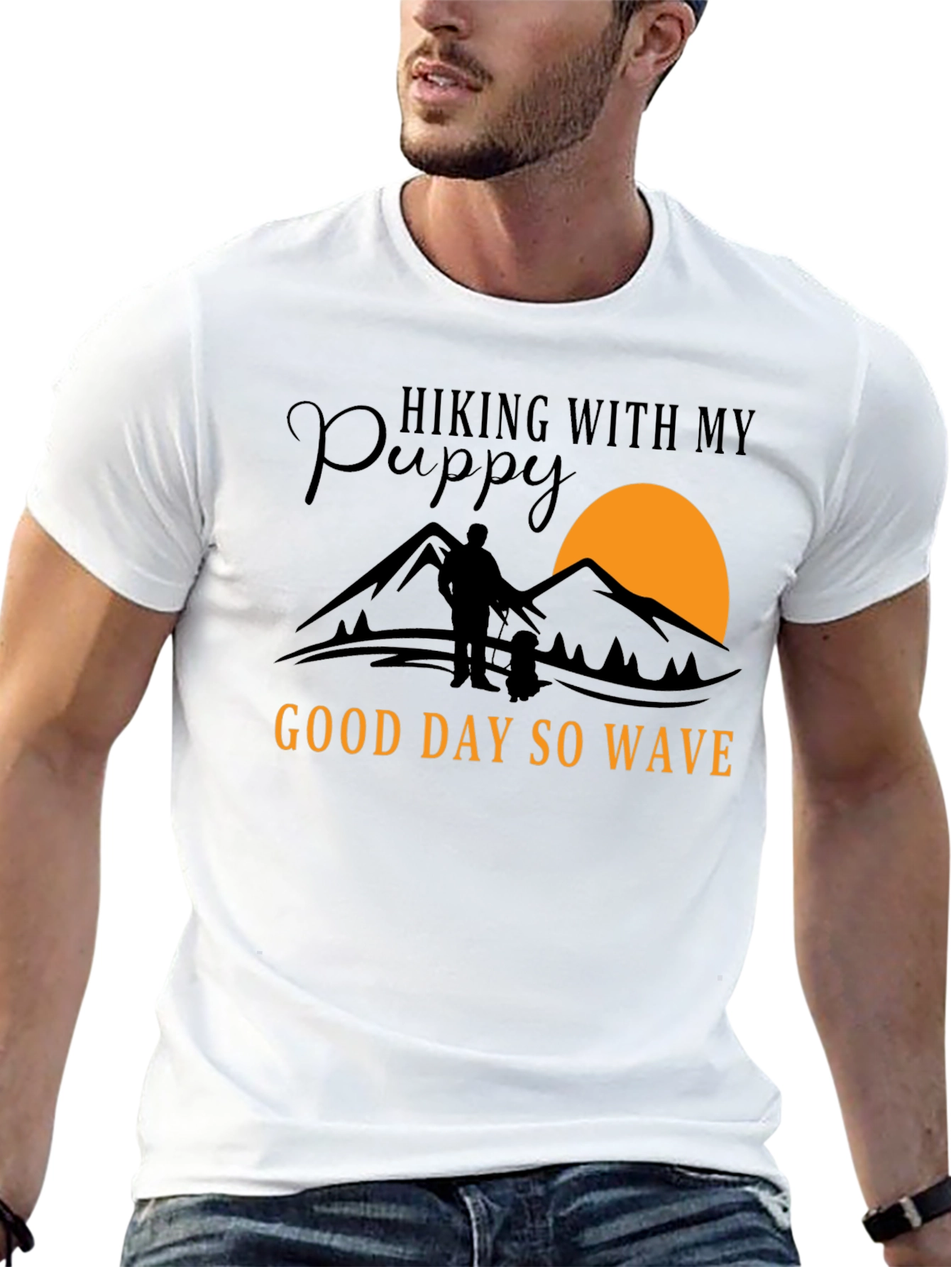 Hiking With My Puppy Black Graphic T-Shirt
