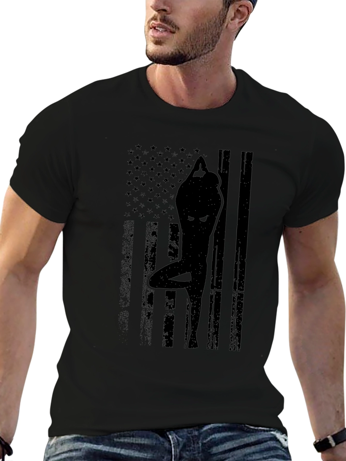 Yoga USA Flag Graphic Black T-Shirt