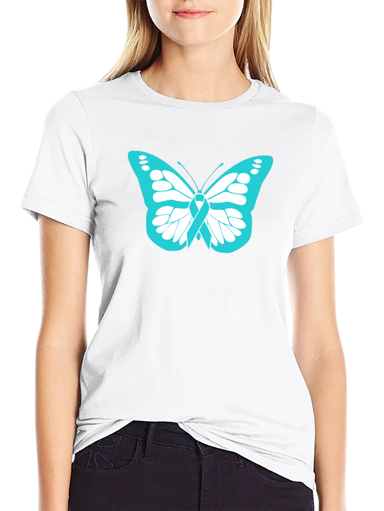 Teal Butterfly Ribbon T-Shirt