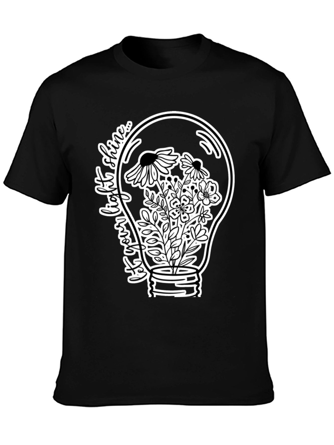 Floral Light Bulb Graphic T-Shirt - Black