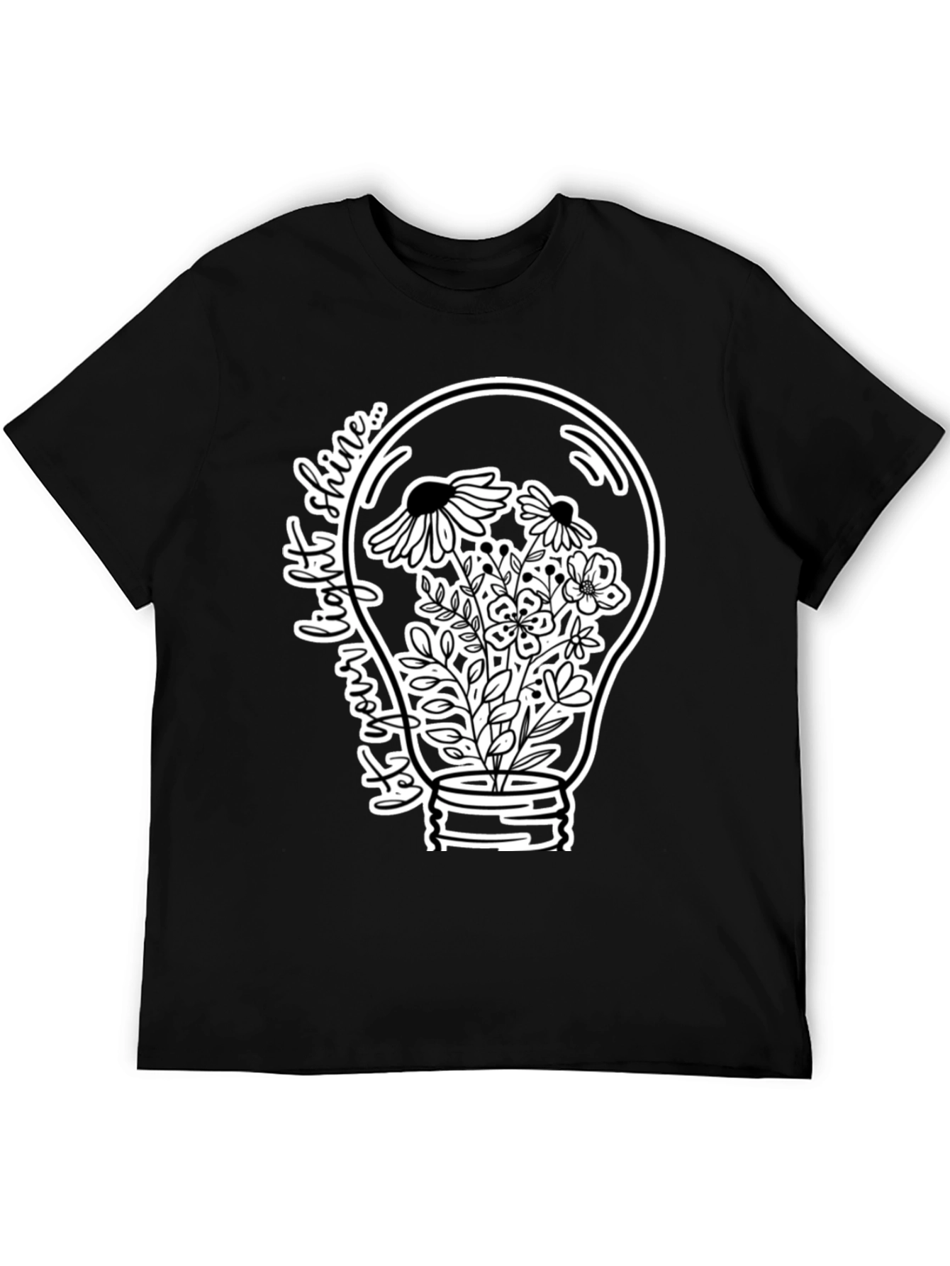 Floral Light Bulb Graphic T-Shirt - Black