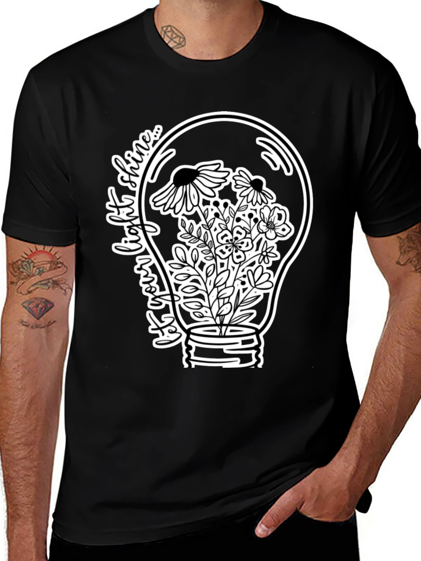 Floral Light Bulb Graphic T-Shirt - Black