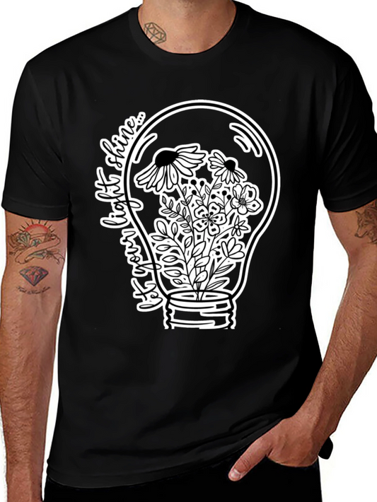 Floral Light Bulb Graphic T-Shirt - Black