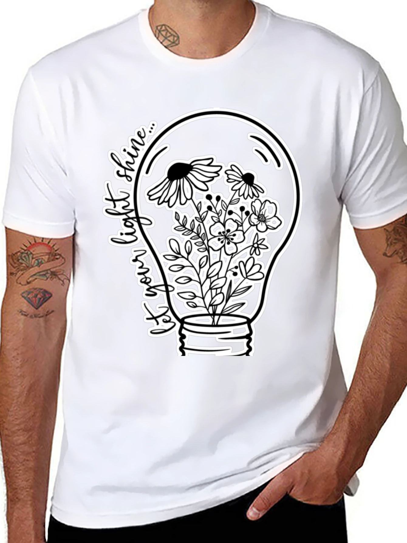 Floral Light Bulb Graphic T-Shirt - Black