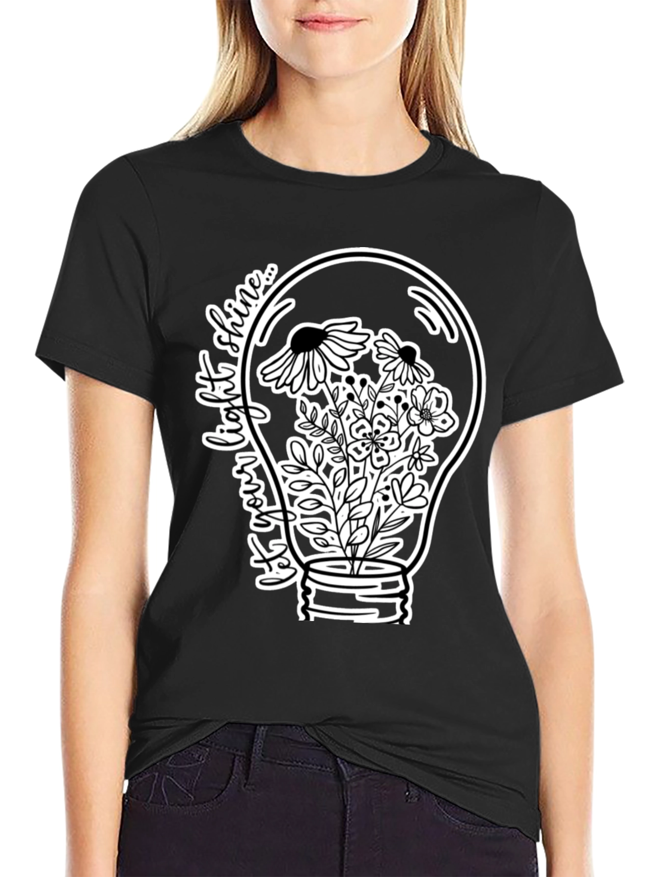 Floral Light Bulb Graphic T-Shirt - Black