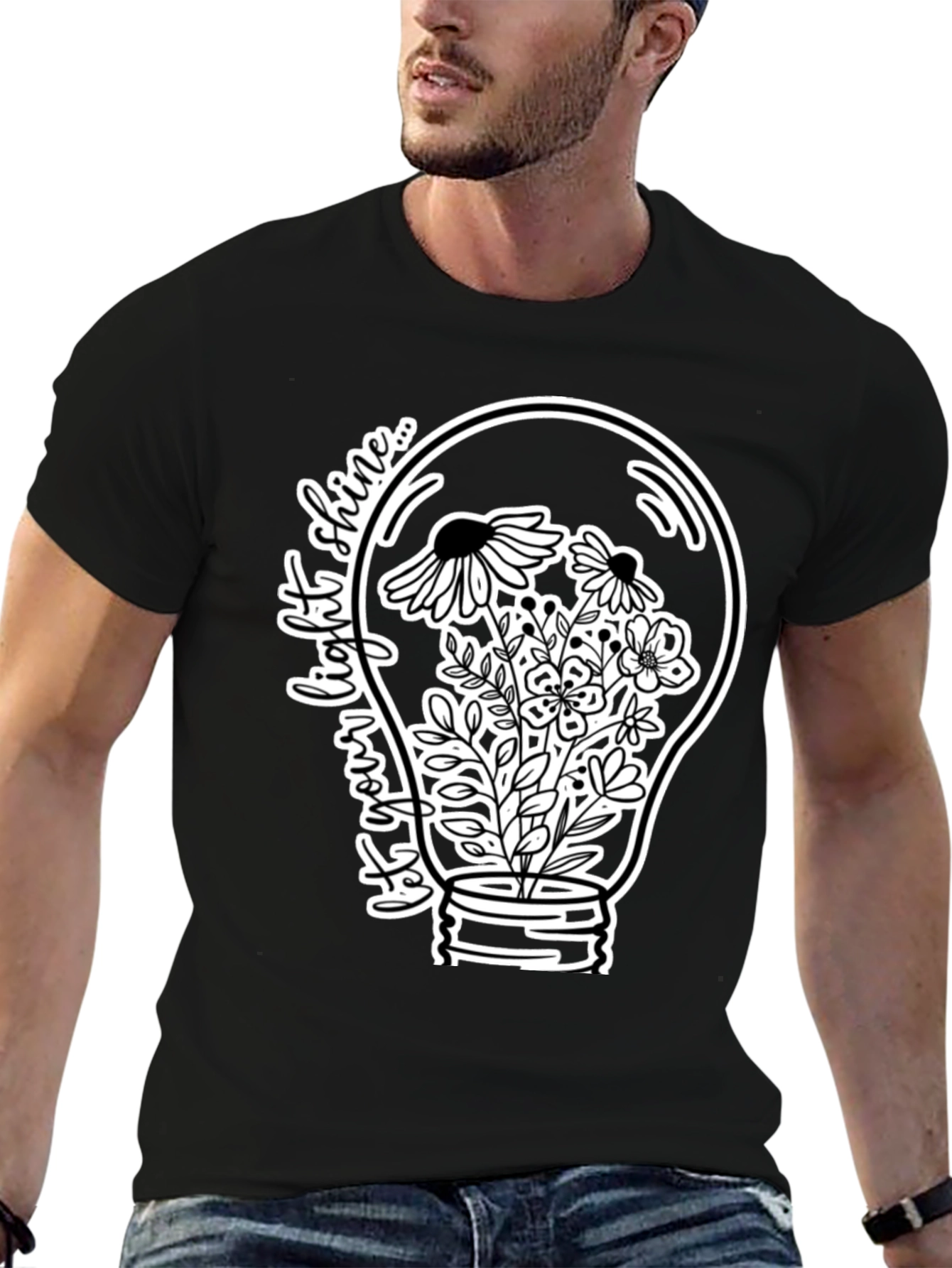 Floral Light Bulb Graphic T-Shirt - Black