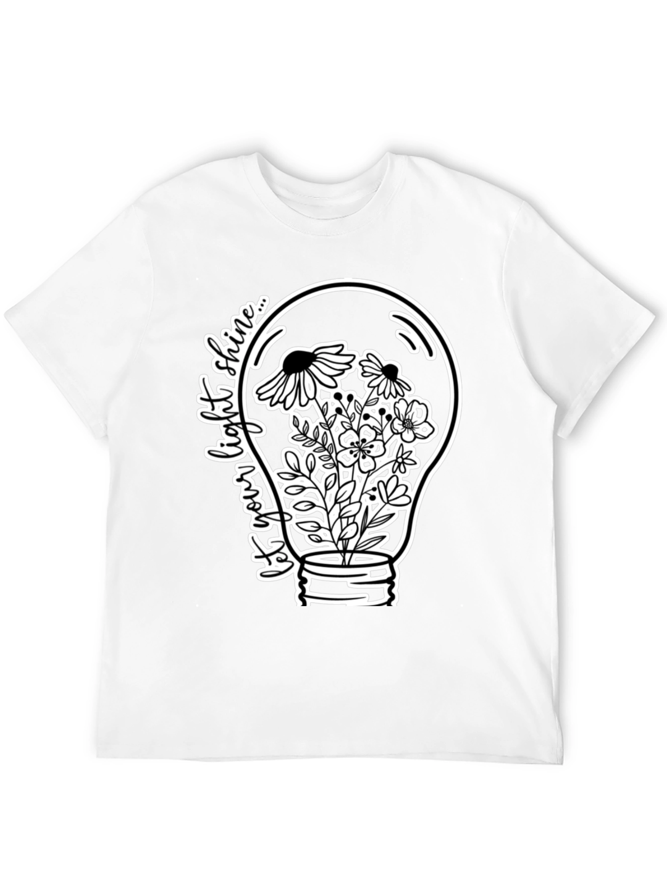 Floral Light Bulb Graphic T-Shirt - Black